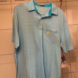 johnnie-o aqua and white striped shirt